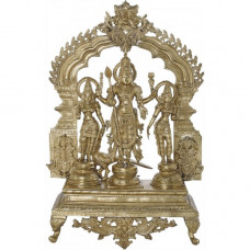 कांस्यलोहः सुब्रह्मण्य स्वामी (देवीवल्ली देवसेनासहित) [Bronze Subrahmanya Swamy With Goddess Valli And Devasena]